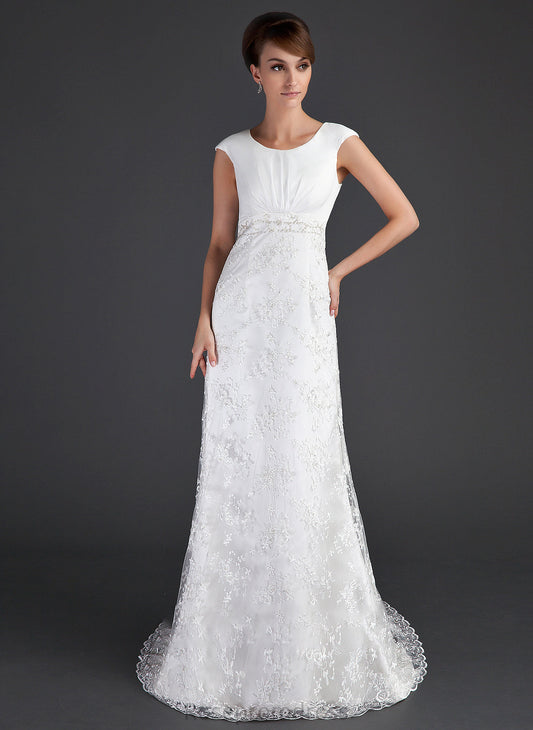 Ruffle Dress Sheath/Column Neck Court Beading Brenna Wedding Dresses Train Wedding With Lace Scoop