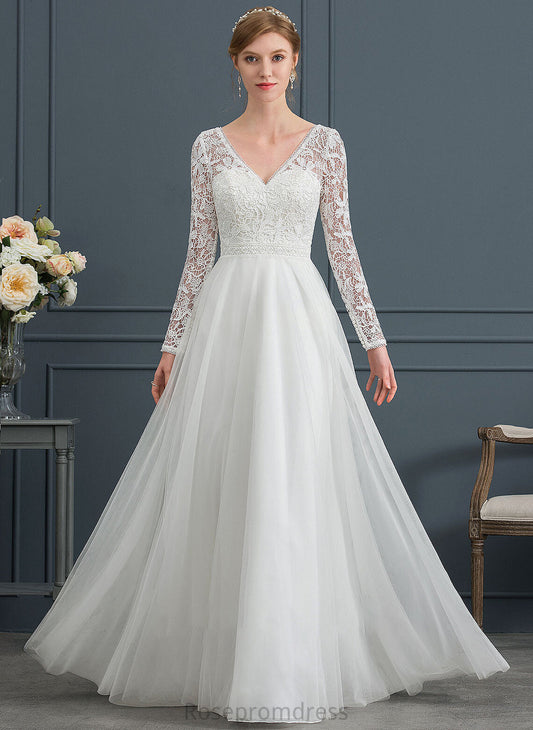 A-Line Wedding Dresses Tulle V-neck Floor-Length Wedding Dress Maia