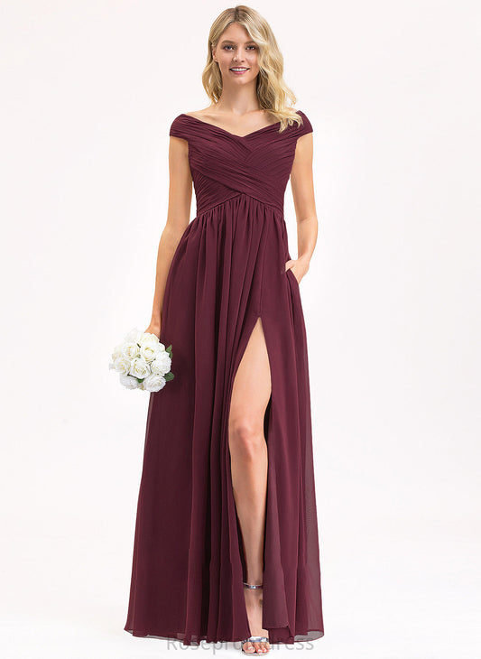 Neckline Off-the-Shoulder Silhouette Fabric Pockets Embellishment Length Floor-Length SplitFront A-Line Ruffle Sara Bridesmaid Dresses