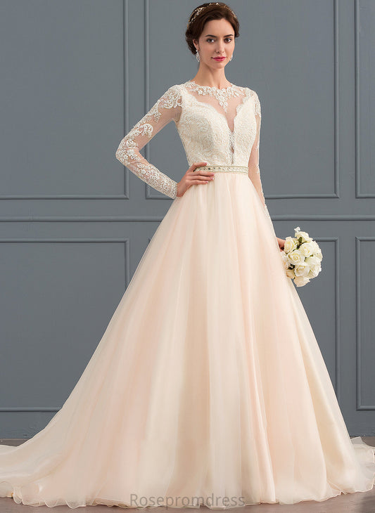 Chapel Neck Scoop Wedding Dress Wedding Dresses Tulle Cailyn Beading Train Ball-Gown/Princess With