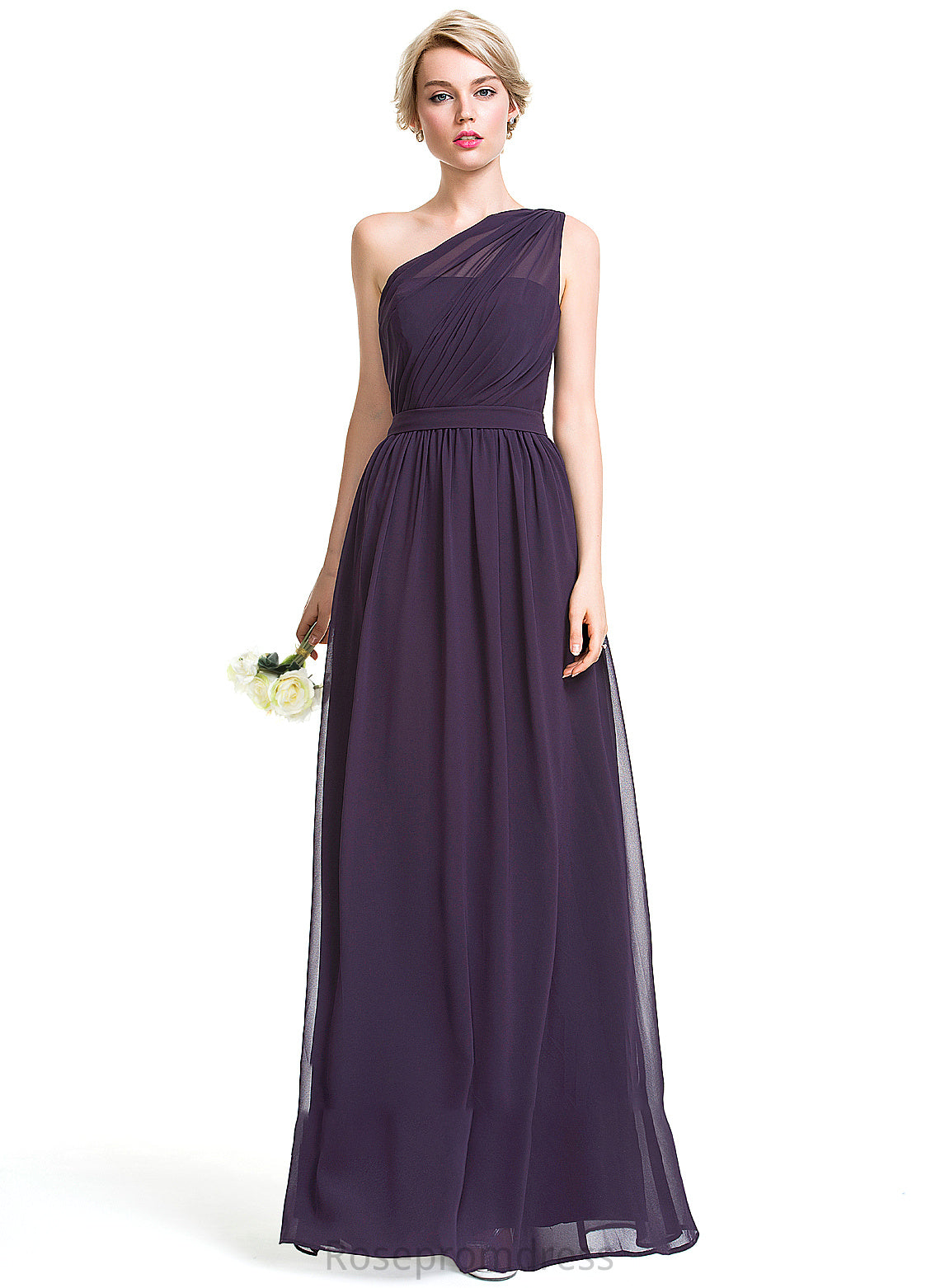 Silhouette Floor-Length Ruffle Embellishment One-Shoulder Neckline Fabric A-Line Length Lori Bridesmaid Dresses