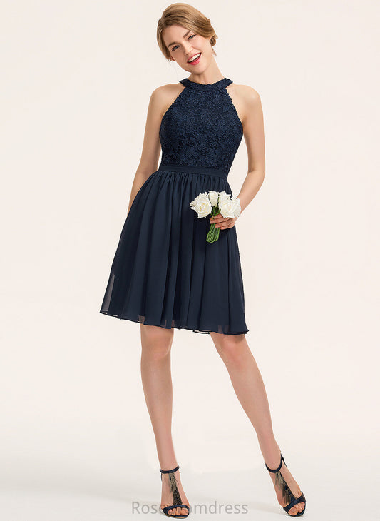 Straps&Sleeves Lace A-line Neckline Silhouette Scoop Fabric Knee-Length Length Estrella Floor Length Natural Waist Bridesmaid Dresses