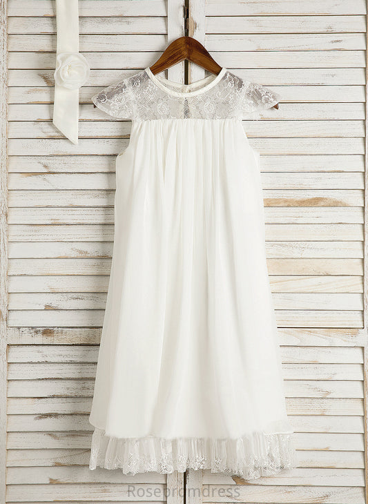 A-Line Flower Girl Dresses Cristina Scoop Sleeveless Girl Flower Lace/Flower(s) - Chiffon With Dress Tea-length Neck