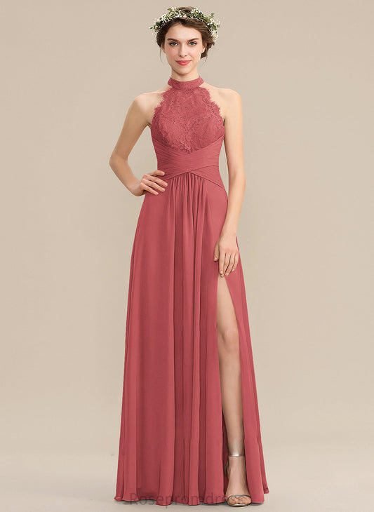 Floor-Length Ruffle A-Line SplitFront Neckline Fabric Length Silhouette Embellishment HighNeck Alejandra Floor Length Bridesmaid Dresses