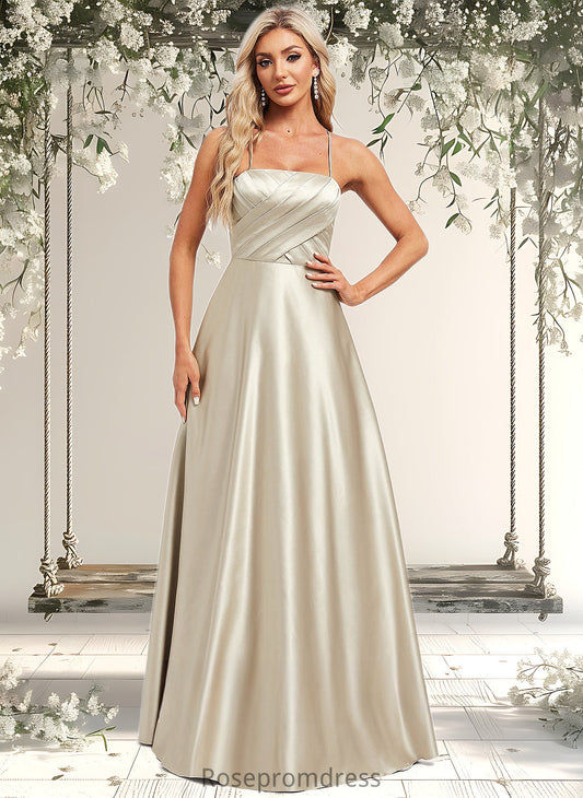 Briley A-line Square Floor-Length Satin Bridesmaid Dress DSP0025789