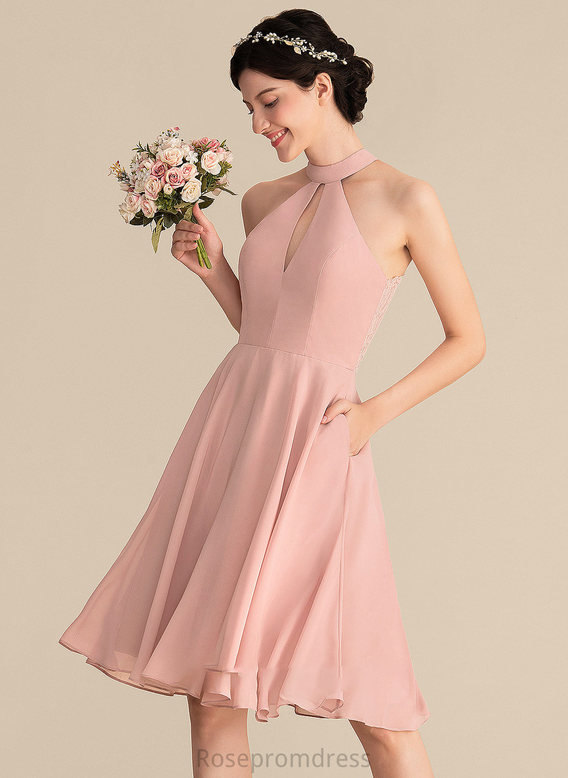 Embellishment Length Pockets Knee-Length A-Line Fabric Neckline Lace ScoopNeck Silhouette Carissa Bridesmaid Dresses