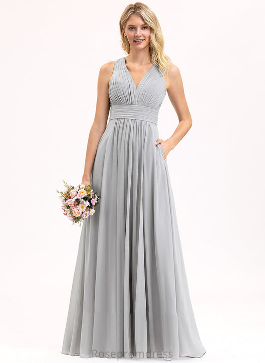 Fabric Length Neckline A-Line Bow(s) V-neck Floor-Length Pockets Silhouette Ruffle Embellishment Gianna Bridesmaid Dresses