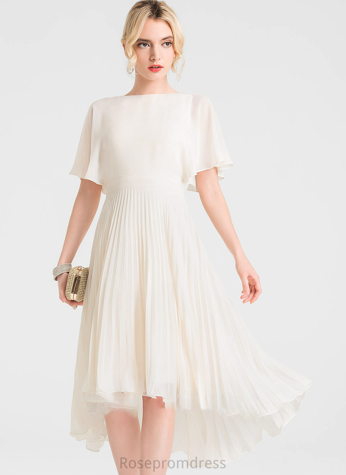 Asymmetrical Dress With Wedding Jayleen A-Line Neck Wedding Dresses Scoop Chiffon Pleated