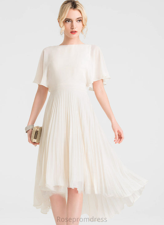 Asymmetrical Dress With Wedding Jayleen A-Line Neck Wedding Dresses Scoop Chiffon Pleated