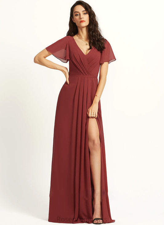 A-Line Silhouette Embellishment Floor-Length Length Fabric Neckline V-neck SplitFront Alexa Sleeveless Empire Waist Bridesmaid Dresses