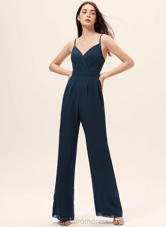 Straps Ruffle V-neck Fabric Floor-Length Neckline Embellishment Length Renee Floor Length Sleeveless V-Neck Bridesmaid Dresses