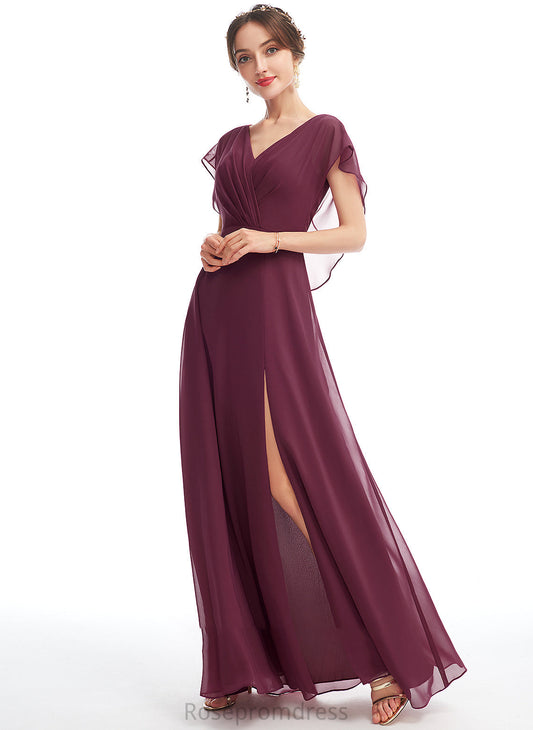 V-neck Neckline Silhouette Fabric Length A-Line Ruffle SplitFront Floor-Length Embellishment Marlie Bridesmaid Dresses