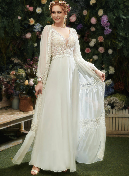 Karlie Front V-neck Dress A-Line Sequins With Wedding Floor-Length Lace Wedding Dresses Split