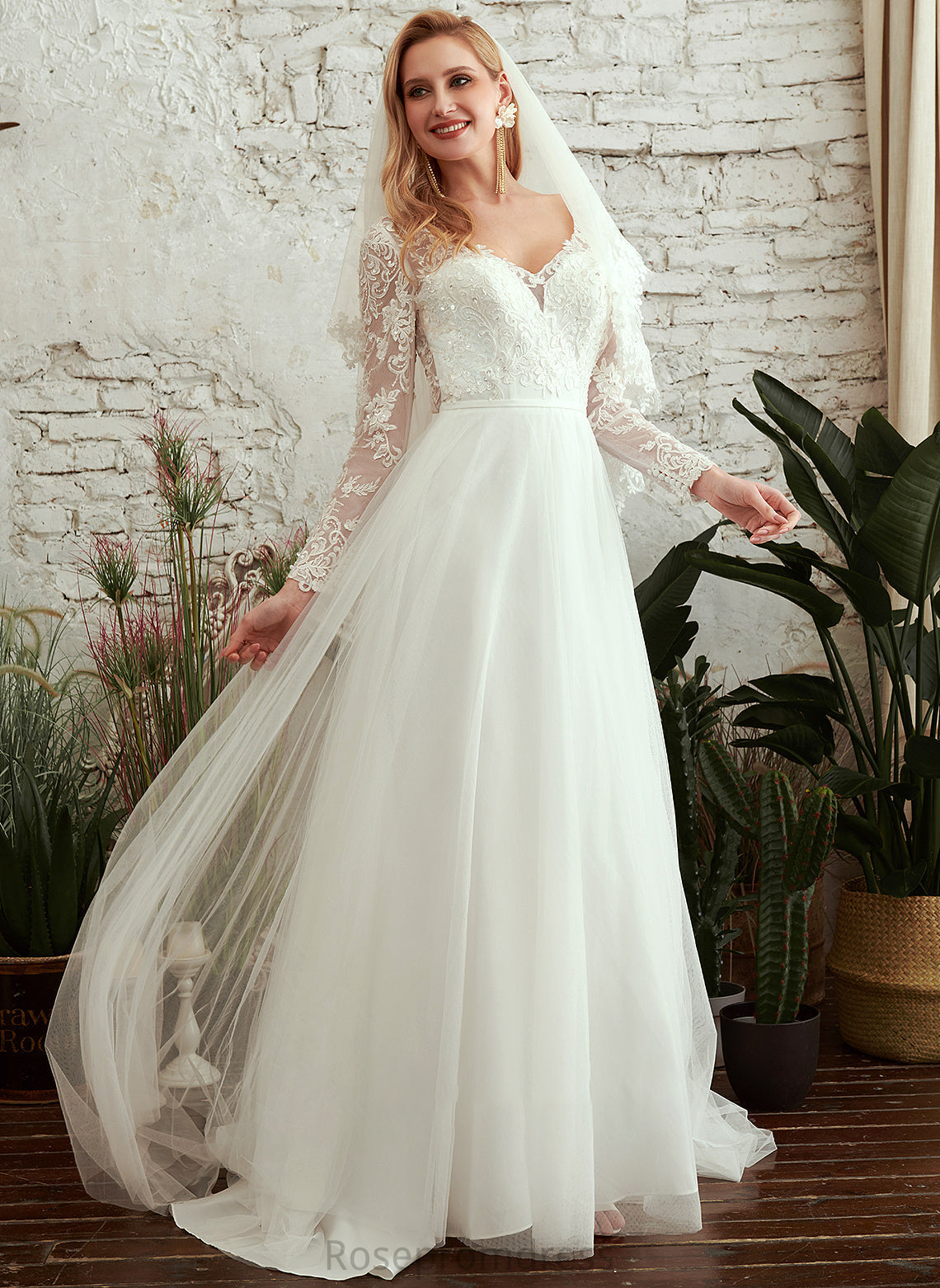 Sequins With Train Dress Beading Wedding Dresses A-Line Wedding Natalee Sweep V-neck