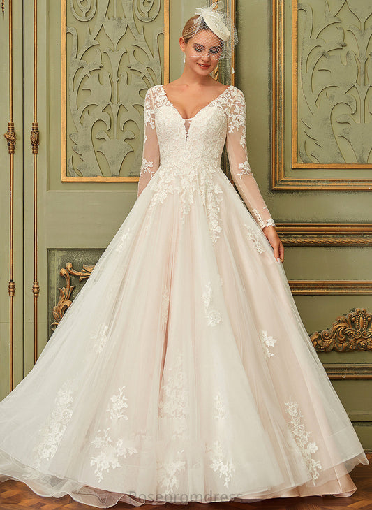 Lace Train Wedding Wedding Dresses Dress Jessica V-neck Ball-Gown/Princess Sweep Tulle