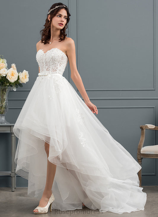Asymmetrical Sequins Beading Dress Wedding Wedding Dresses Tulle A-Line With Sweetheart Keyla Bow(s)