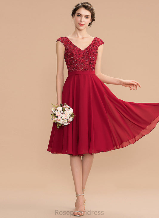 V-neck Chiffon Homecoming Dresses Dress With Renata Homecoming A-Line Lace Beading Knee-Length