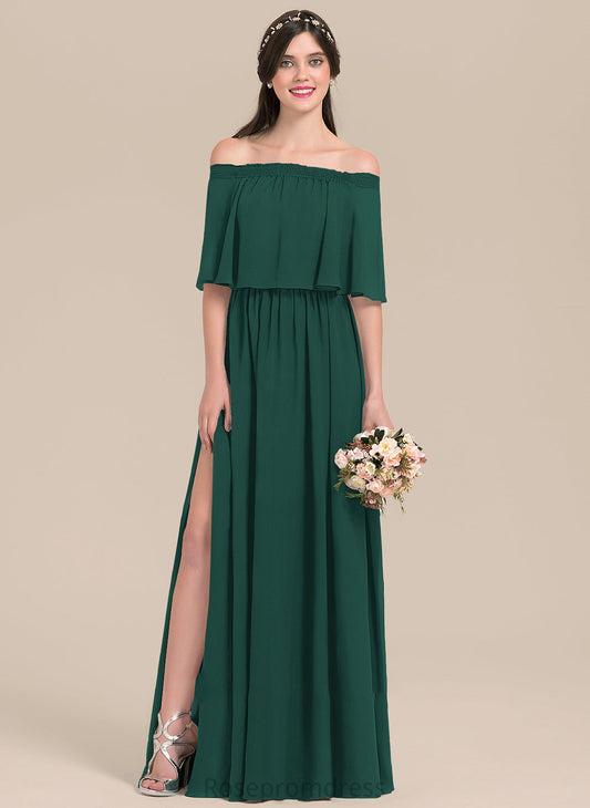 Fabric Silhouette Length Neckline Embellishment Off-the-Shoulder SplitFront A-Line Floor-Length Haley High Low Natural Waist Bridesmaid Dresses