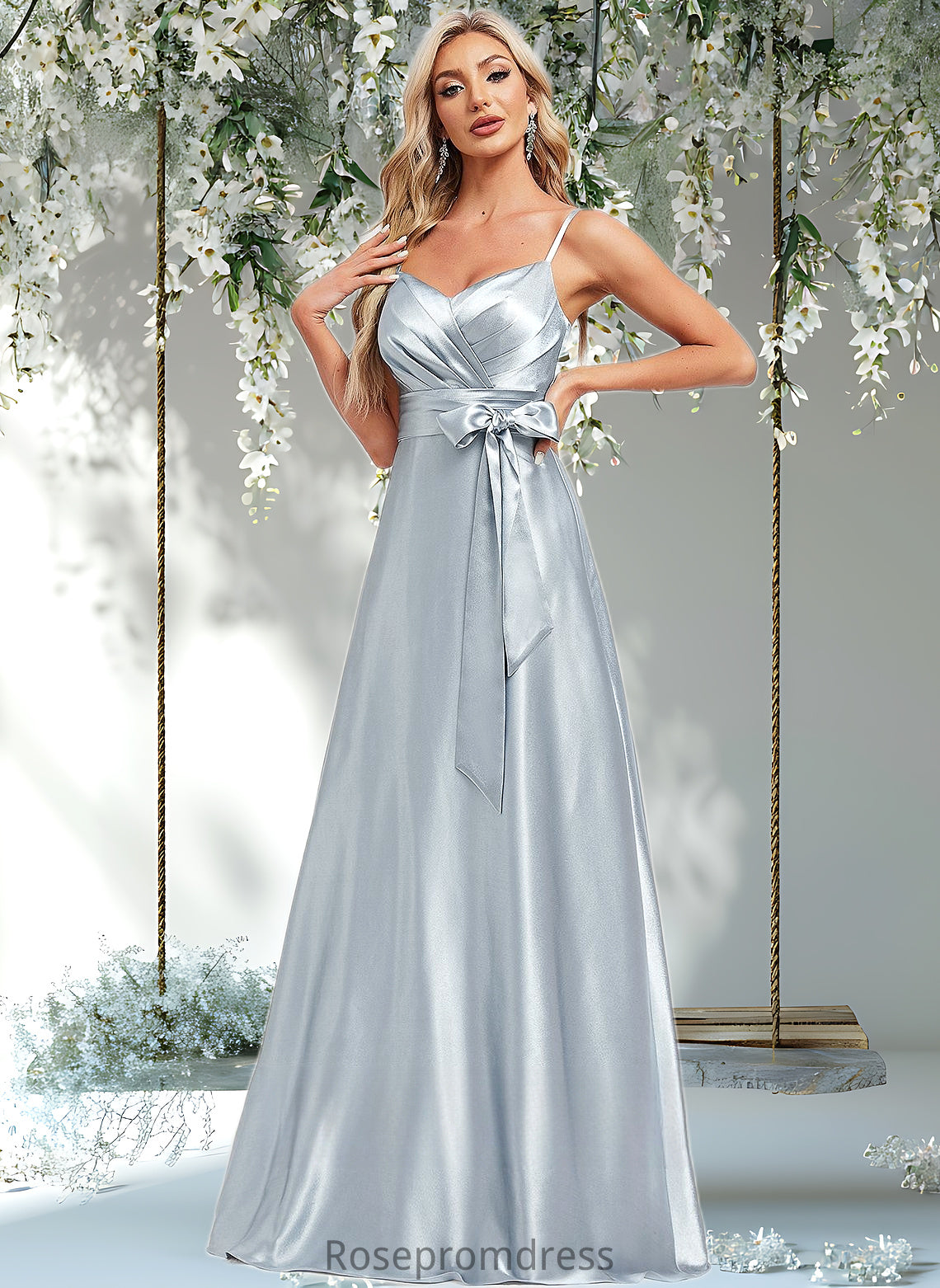 Abigayle A-line V-Neck Floor-Length Stretch Satin Bridesmaid Dress DSP0025795