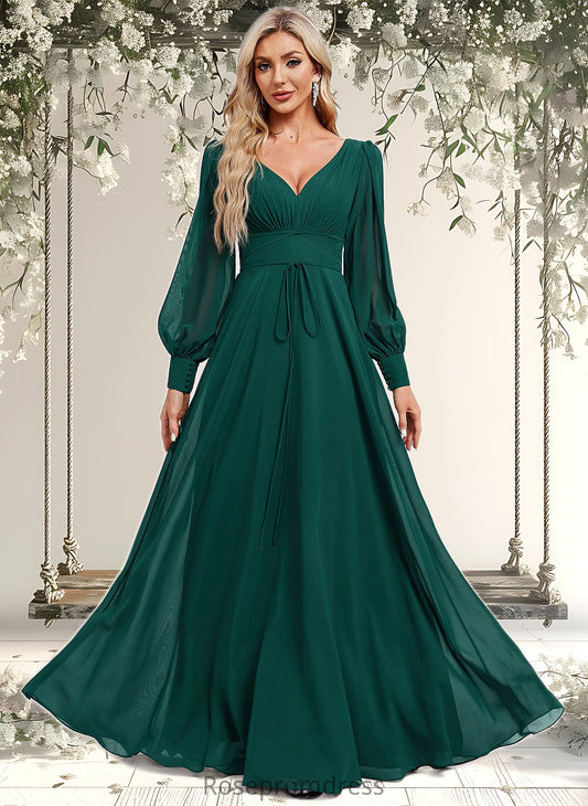 Urania A-line V-Neck Floor-Length Chiffon Bridesmaid Dress DSP0025816