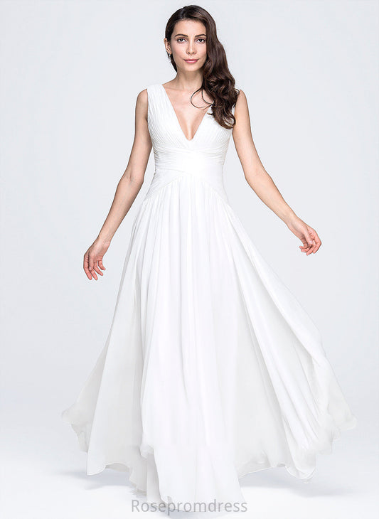 Ruffle Floor-Length Wedding Dresses Wedding V-neck With A-Line Chiffon Hailie Dress