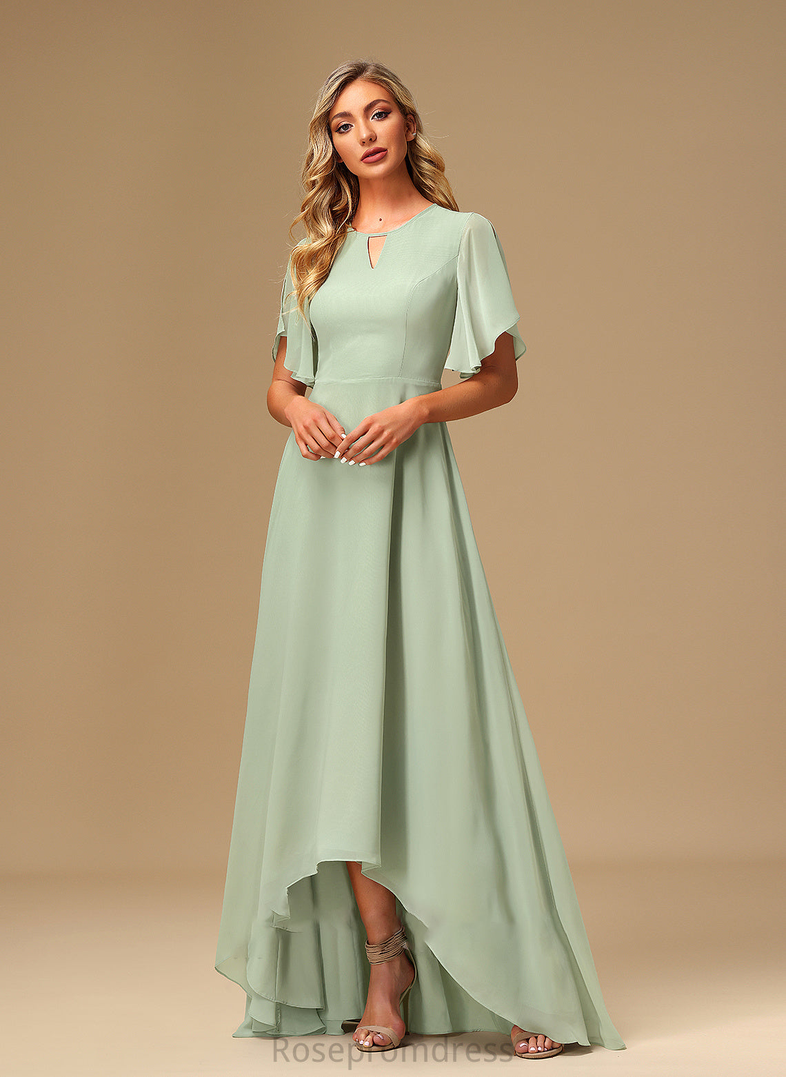 Embellishment Straps Ruffle A-Line Length Asymmetrical Silhouette Fabric Faith Sleeveless Off The Shoulder Natural Waist Bridesmaid Dresses