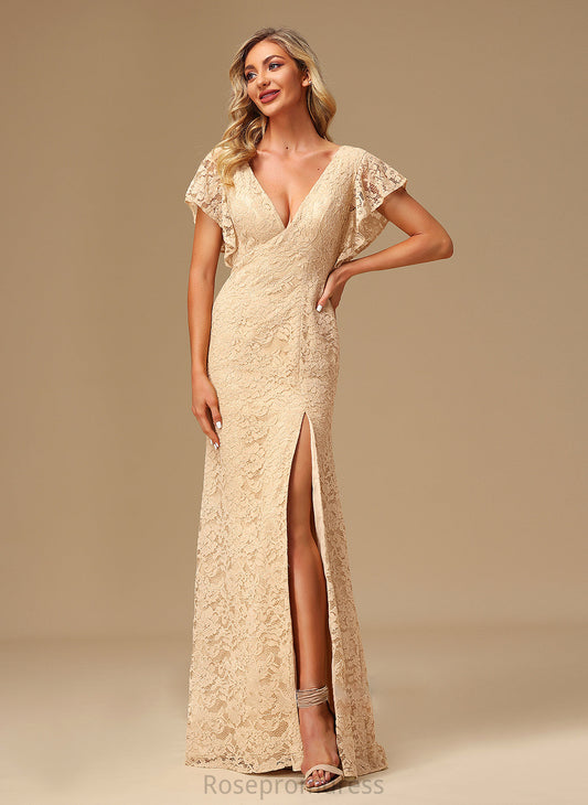 A-Line Length Floor-Length Silhouette SplitFront Fabric V-neck Embellishment Neckline Gina Bridesmaid Dresses
