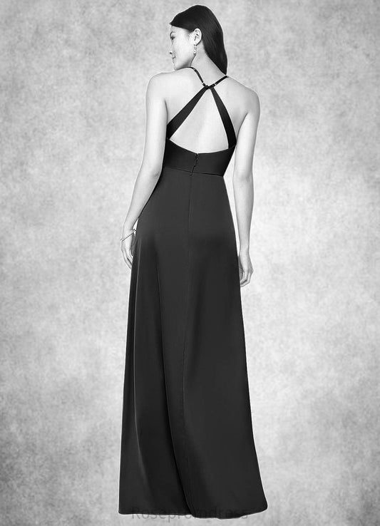 Riya Sheath Pleated Stretch Satin Floor-Length Dress SRSP0019639