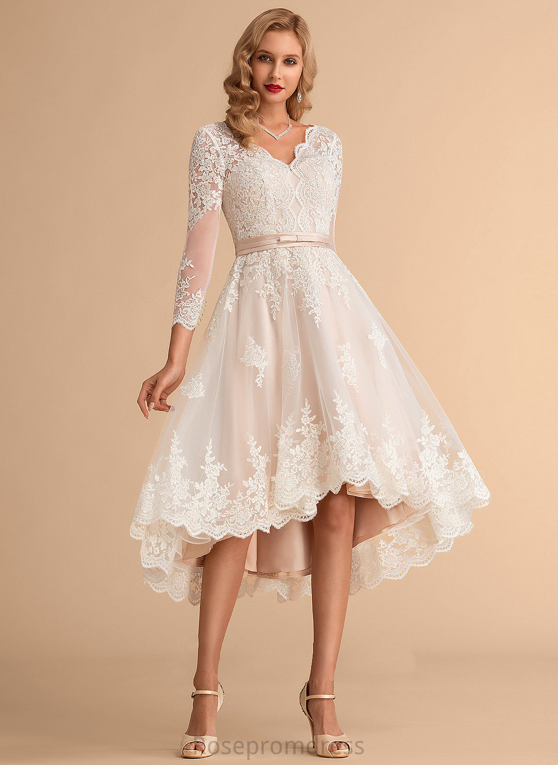 Satin Maisie Asymmetrical A-Line Wedding Dresses Lace Dress Wedding Tulle V-neck