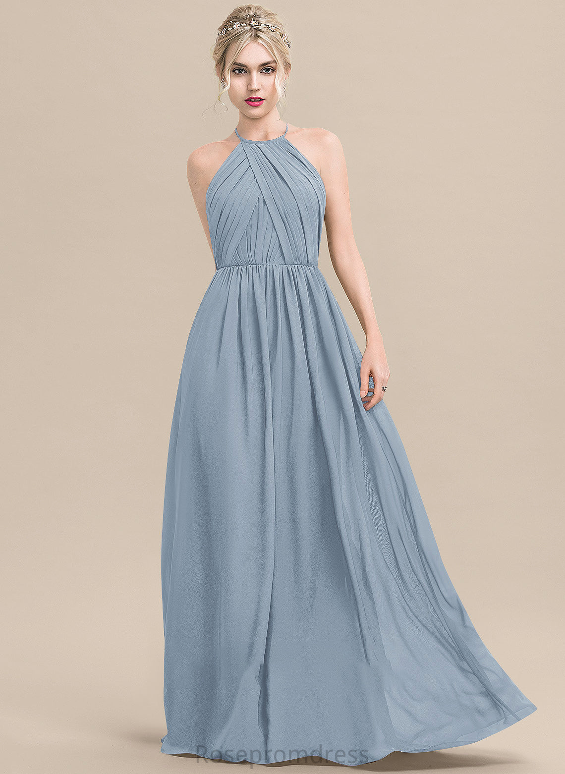 Silhouette A-Line Floor-Length Length Ruffle Embellishment Neckline Fabric ScoopNeck Patience Natural Waist Spaghetti Staps Bridesmaid Dresses