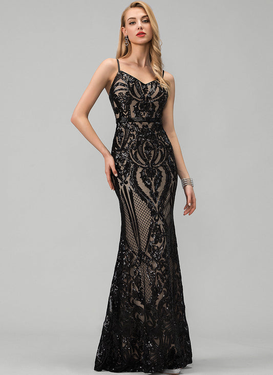 Sequined Floor-Length With V-neck Trumpet/Mermaid Sequins Prom Dresses Clara