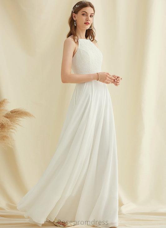 Ingrid Pockets Neck Chiffon Dress Wedding With A-Line Lace Wedding Dresses Scoop Floor-Length