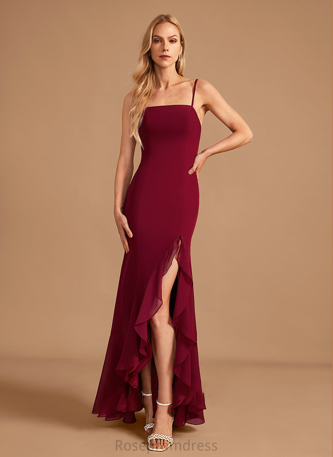 Floor-Length SplitFront Silhouette Neckline Length SquareNeckline Trumpet/Mermaid Embellishment Ruffle Fabric Sasha Floor Length Bridesmaid Dresses