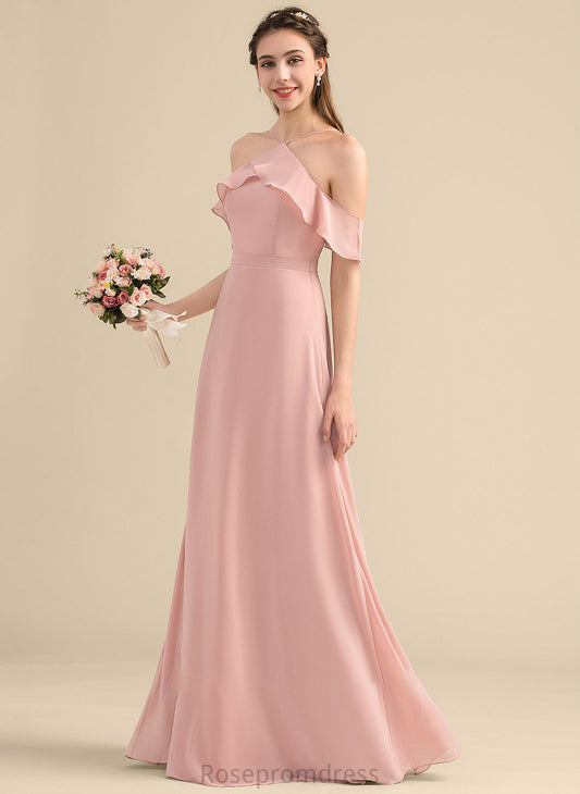 A-Line Neckline Fabric V-neck Silhouette Length CascadingRuffles Floor-Length Embellishment Bow(s) Dulce A-Line/Princess Bridesmaid Dresses