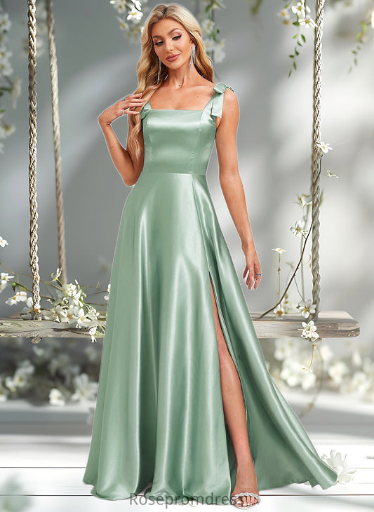 Marley A-line Square Floor-Length Stretch Satin Bridesmaid Dress With Bow DSP0025788