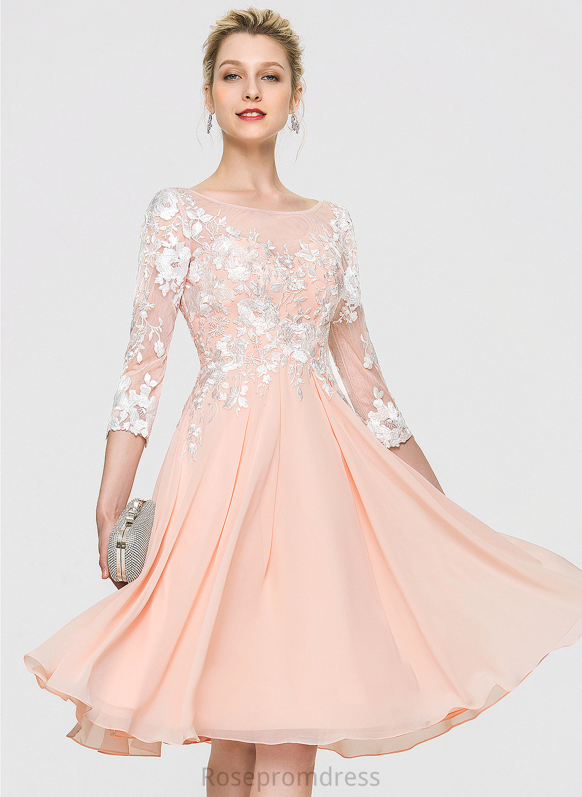 Lace With Dress Lace Cocktail Dresses Knee-Length Lucinda A-Line Chiffon Neck Cocktail Scoop