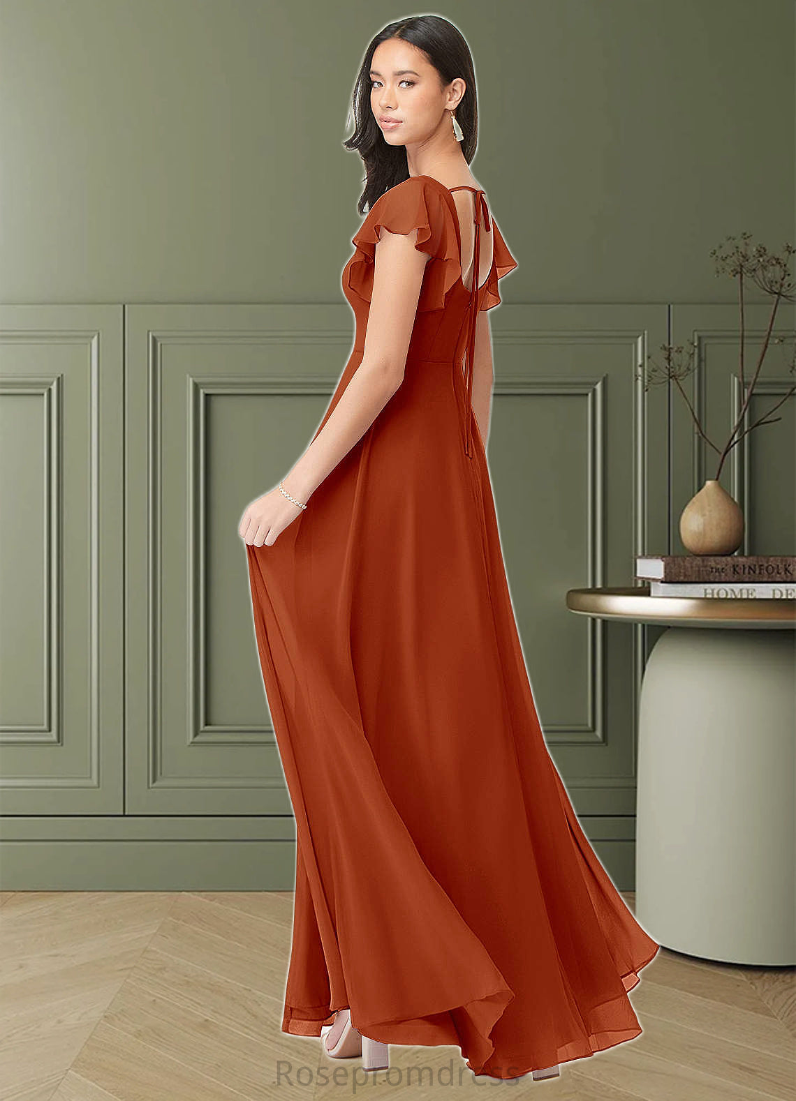Moira A-Line Ruched Chiffon Floor-Length Dress SRSP0019599