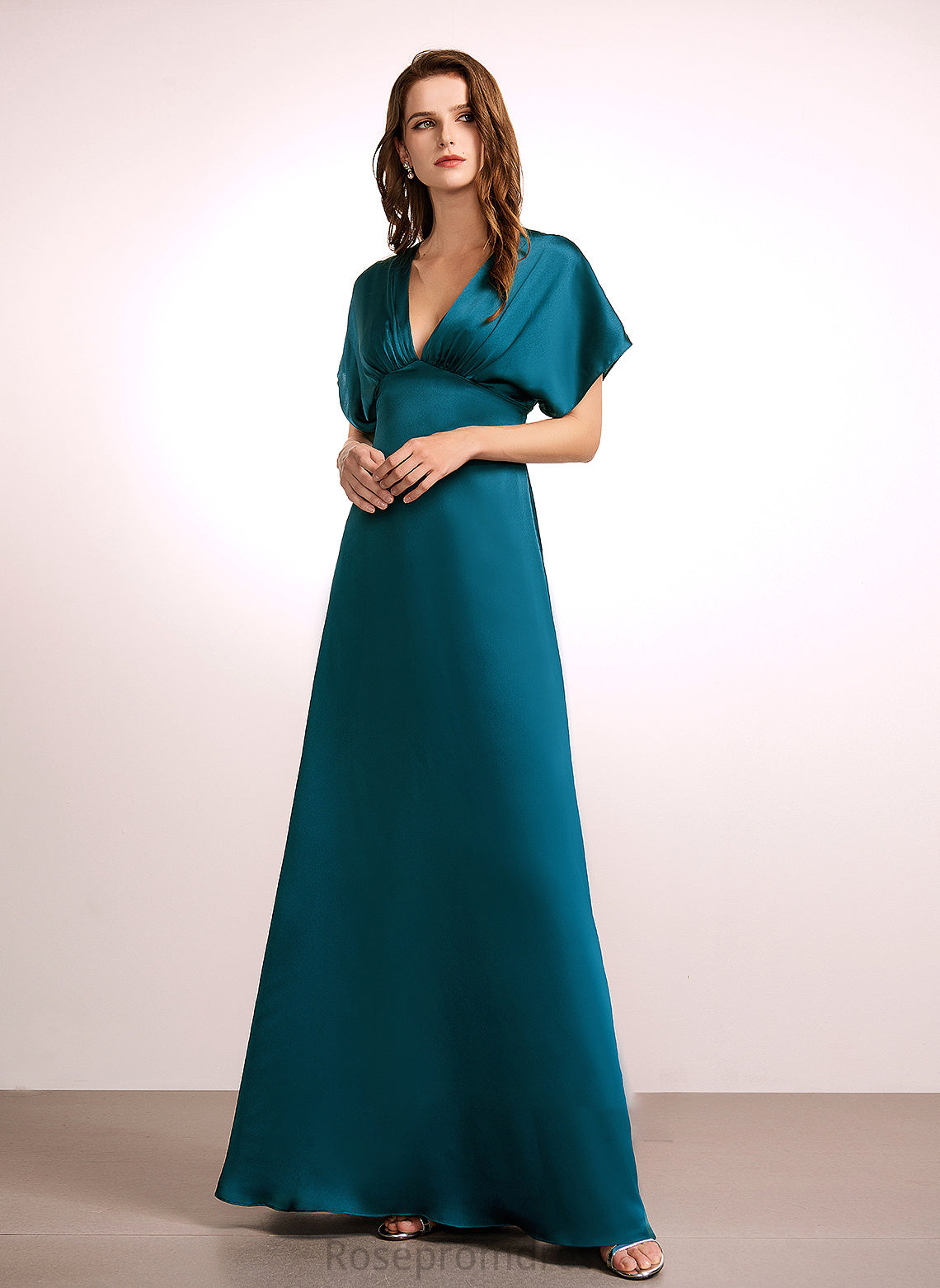 Floor-Length Satin Silhouette Neckline Fabric V-neck Length A-Line Straps Danielle Natural Waist Floor Length Bridesmaid Dresses
