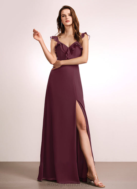 Embellishment Floor-Length Silhouette A-Line SplitFront Neckline V-neck Fabric Length Nayeli Bridesmaid Dresses