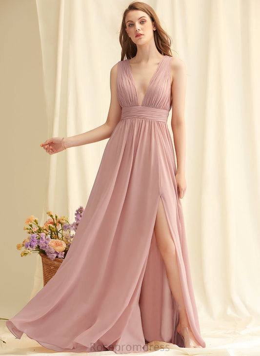 Embellishment Floor-Length Length Neckline Silhouette SplitFront A-Line V-neck Fabric Katharine Bridesmaid Dresses