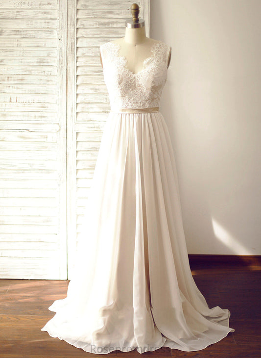 Chiffon Court Wedding Train A-Line Kaitlyn Wedding Dresses V-neck Dress