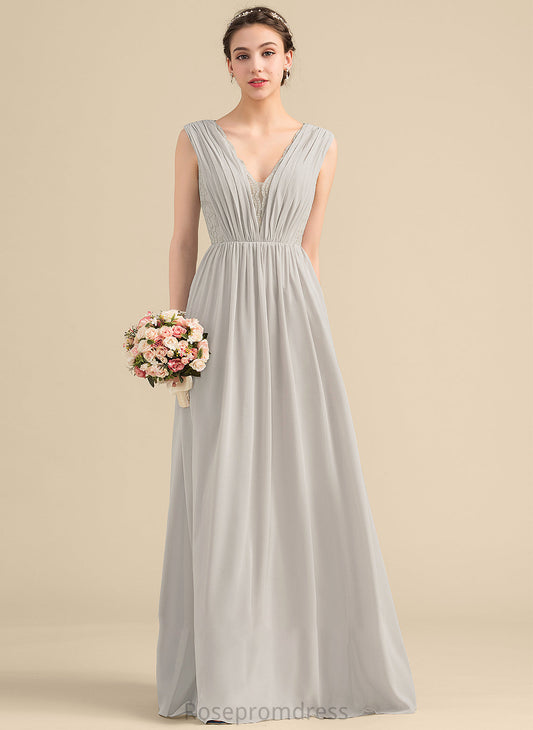 Silhouette A-Line Floor-Length V-neck Ruffle Length Fabric Neckline Embellishment Jacqueline Bridesmaid Dresses