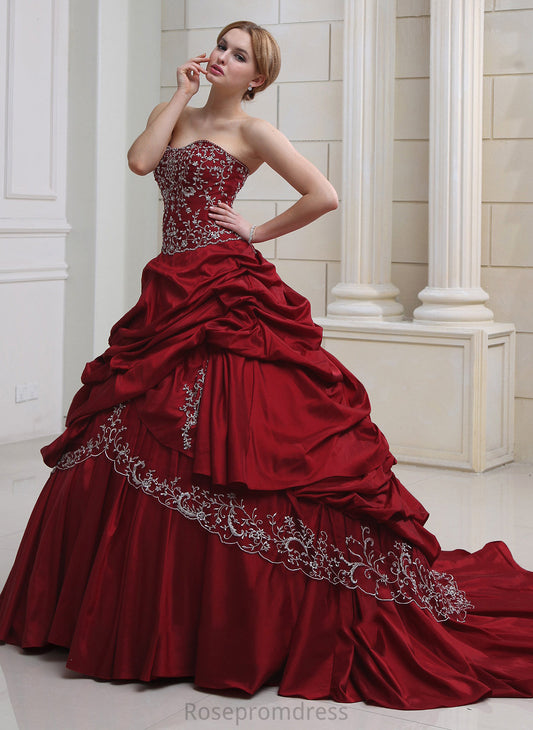 Embroidered Ball-Gown/Princess Royal Train Ruffle Dress Taffeta Susanna Sweetheart Wedding Dresses With Wedding Beading