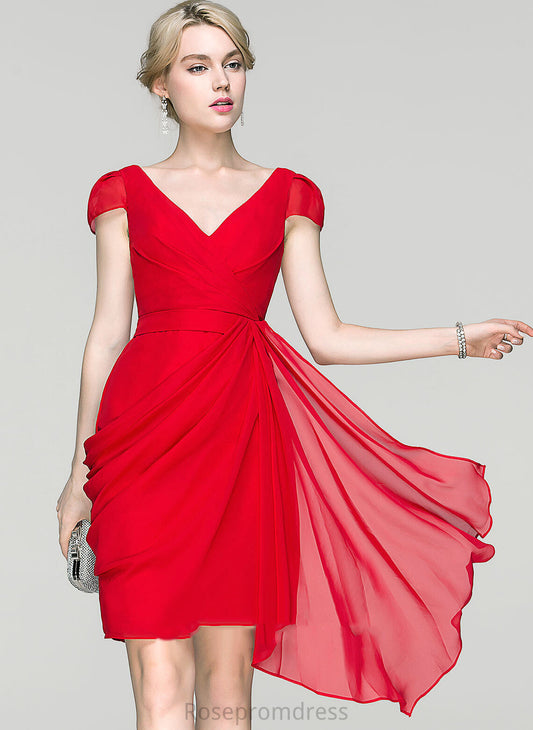 Ruffle Sheath/Column Chiffon Dress Madyson With Ruffles V-neck Cascading Cocktail Cocktail Dresses Knee-Length