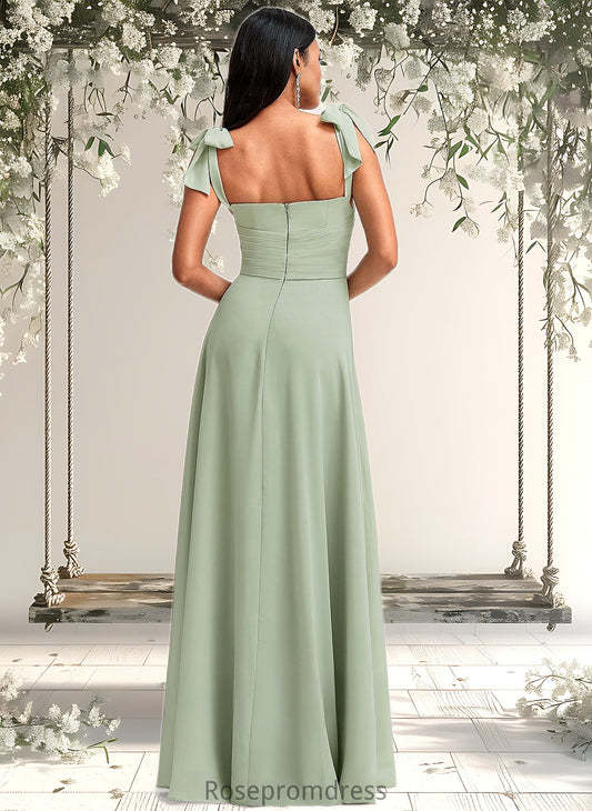 Shyann A-line Cowl Floor-Length Chiffon Bridesmaid Dress With Bow DSP0025738