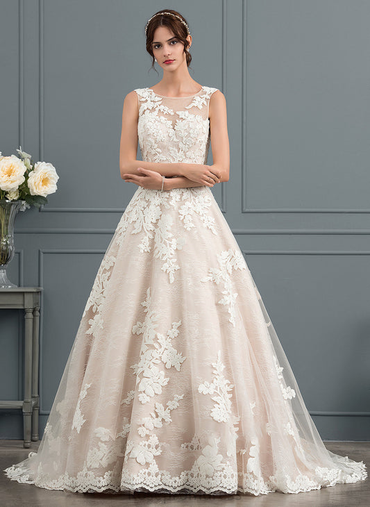 Dress Tulle Beading Sequins Court Wedding Dresses Train Kinley Illusion With Wedding Ball-Gown/Princess