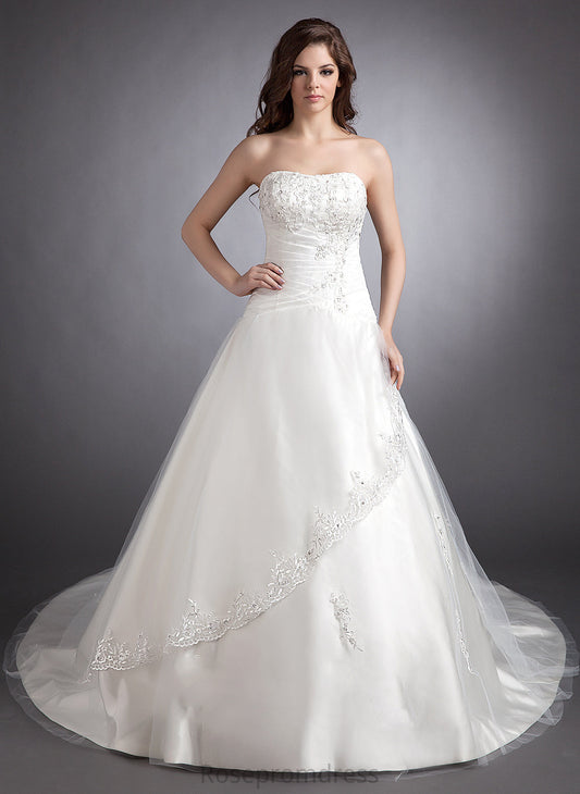 Chapel Beading With Train Ball-Gown/Princess Wedding Dresses Sweetheart Dress Lace Satin Wedding Diya