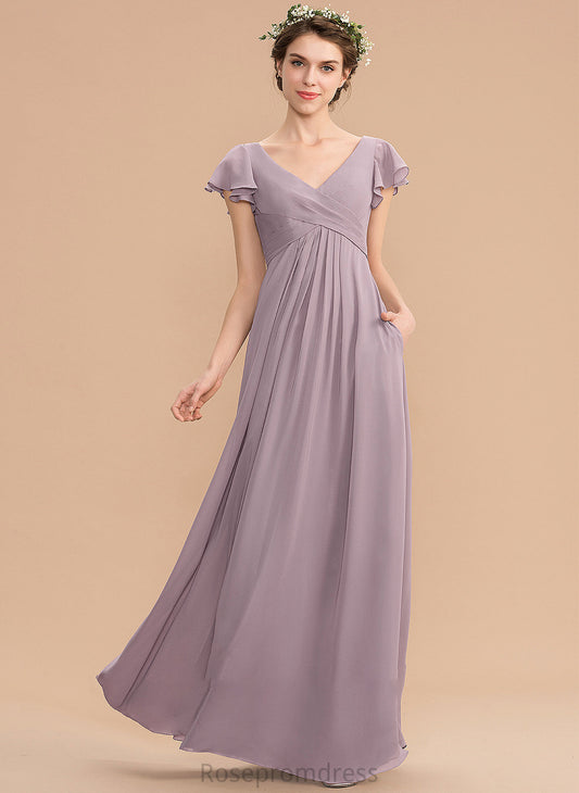 A-Line Length Embellishment Pockets Neckline CascadingRuffles Silhouette Floor-Length V-neck Fabric Cameron Bridesmaid Dresses