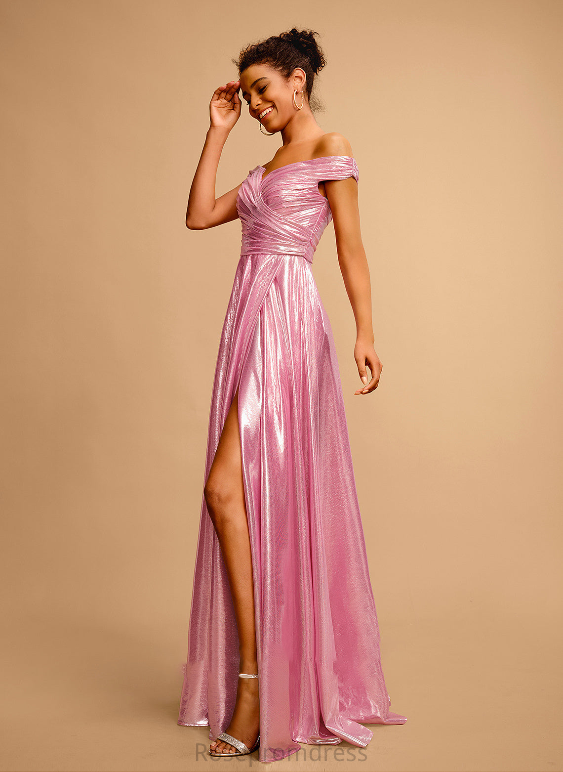 Sequins With A-Line Mercedes Off-the-Shoulder Pleated Prom Dresses Floor-Length Satin