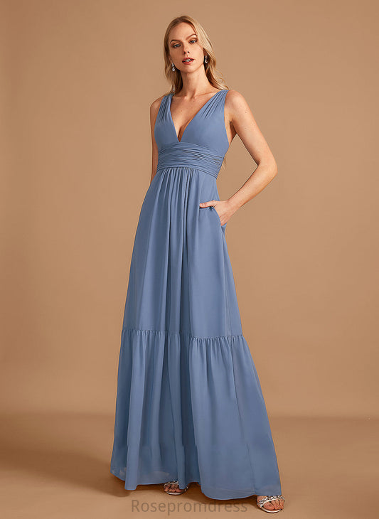 V-neck Silhouette Embellishment Neckline A-Line Length Fabric Pockets Floor-Length Angela Straps Sleeveless Bridesmaid Dresses